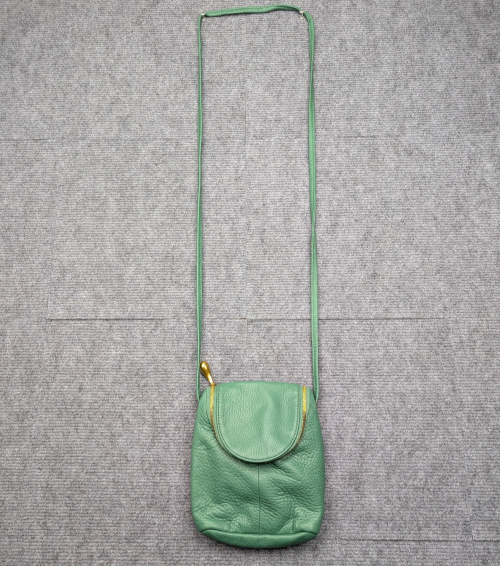Hobo Fern Crossbody Purse Green Pebbled Leather Small Gold Tone Minimal Classic